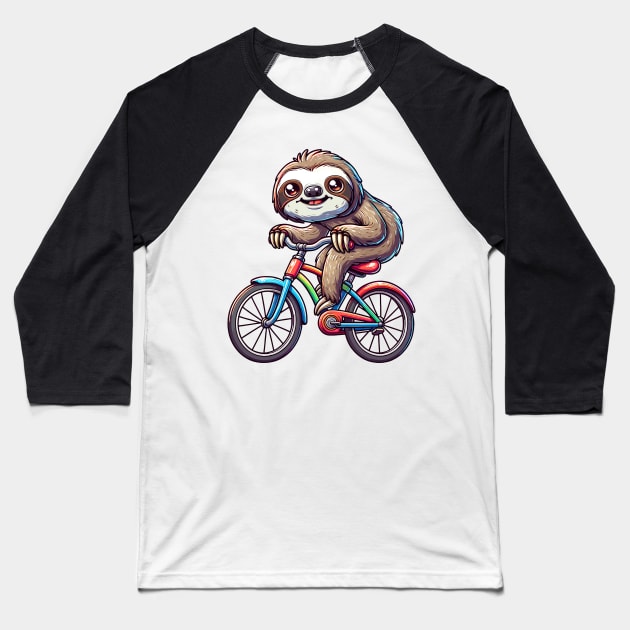 Sloth on bike Baseball T-Shirt by Yopi